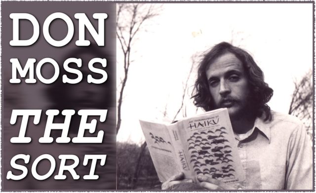 The featured photo for Don Moss's poem, "The Sort," of a young Don Moss reading a book of haiku in autumn, as appears in the automachination literary magazine.